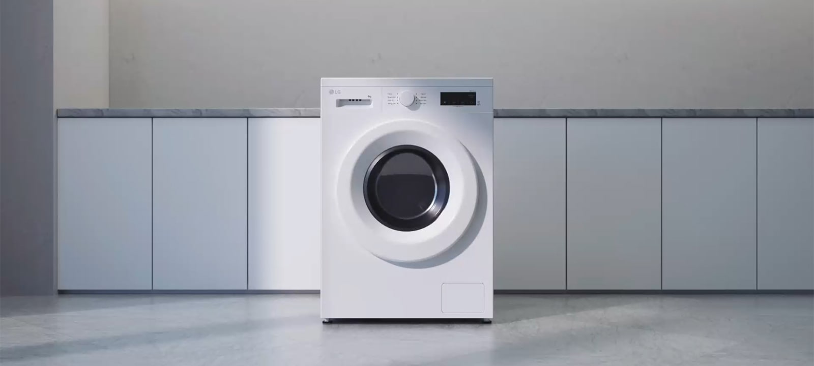 The image shows the removable washing machine top and compact footprint
