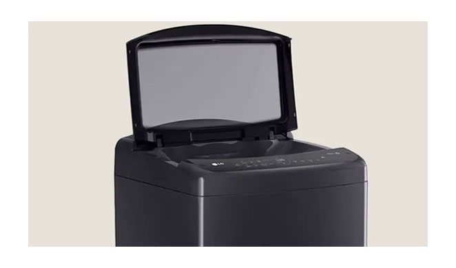 The washing machine cover is showing open