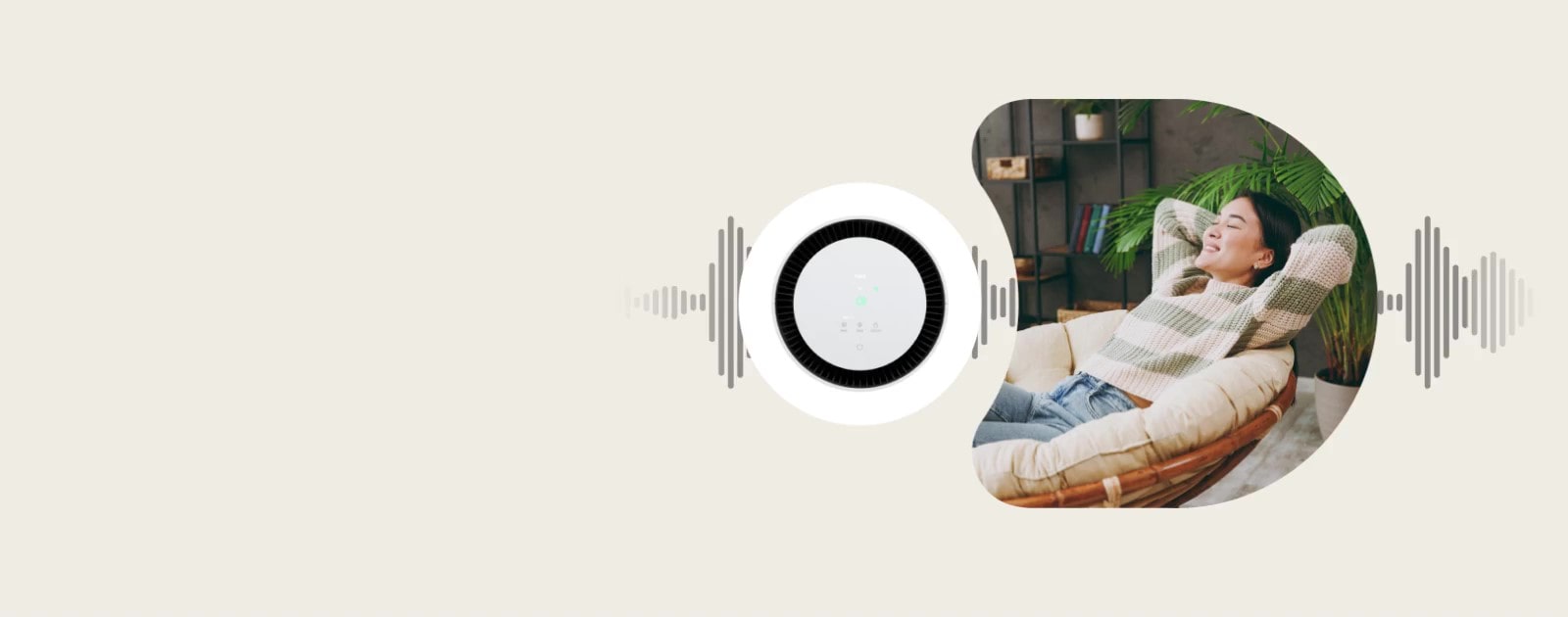 Video showing how LG air purifier sleep mode reduces noise, letting a user relax in a quiet, fresh indoor space.	