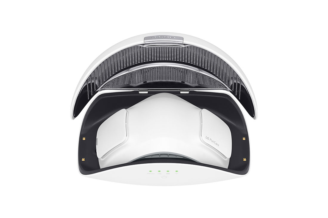 LG UV Nano Case for Wearable LG Air Purifiers, Top open view of the case containing a wearable air purifier, PWKAUW01, thumbnail 10