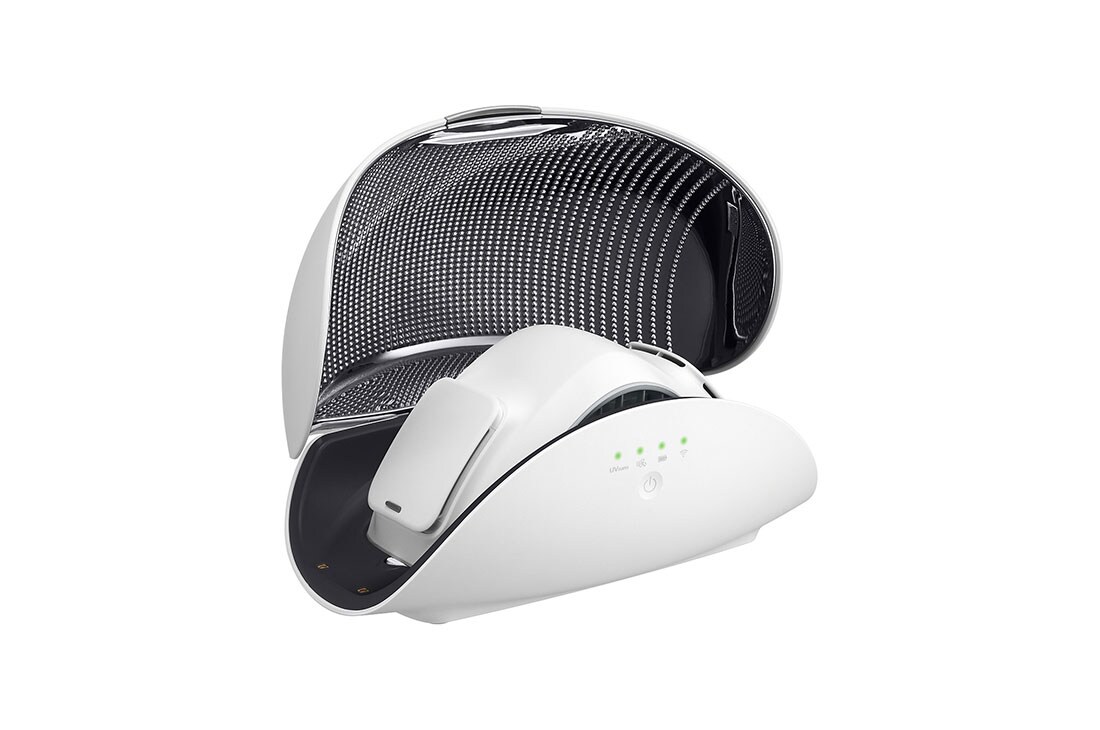 LG UV Nano Case for Wearable LG Air Purifiers, Left side open view of the case containing a wearable air purifier, PWKAUW01, thumbnail 5