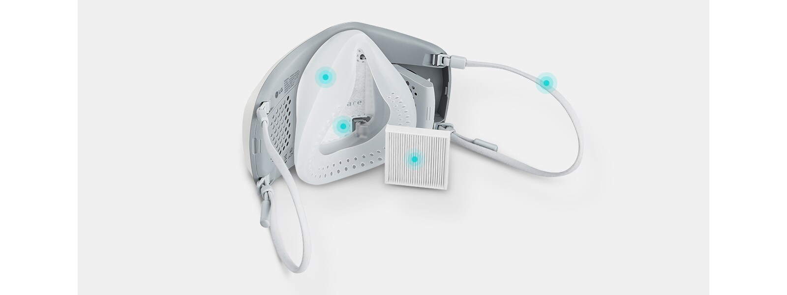 There are some replaceable parts of Wearable Air Purifier for consistently clean air such as filters, face guard, inner cover, and ear strappers.
