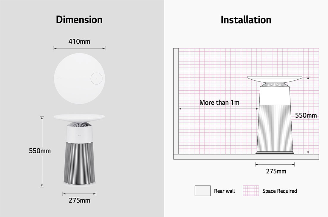 LG PuriCare™ AeroFurniture (Cream White), Dimension, AS20GPHK0, thumbnail 8