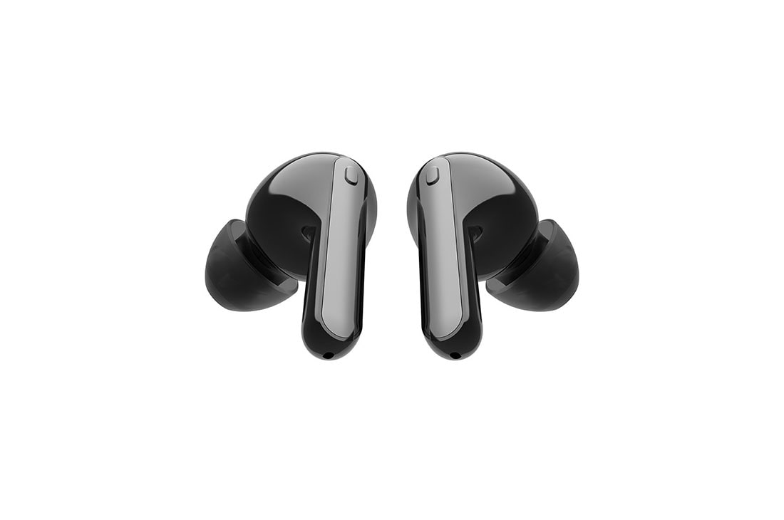 LG Tone Free FN7 True Wireless Black Earbuds, A top view of cradle opened up with mood lighting on and UVnano certification logos, HBS-FN7, thumbnail 4