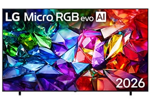 LG Micro RGB evo fills the screen with a vivid, crystalline composition of sharply defined red, green, and blue facets, forming a striking and structured visual across the display.