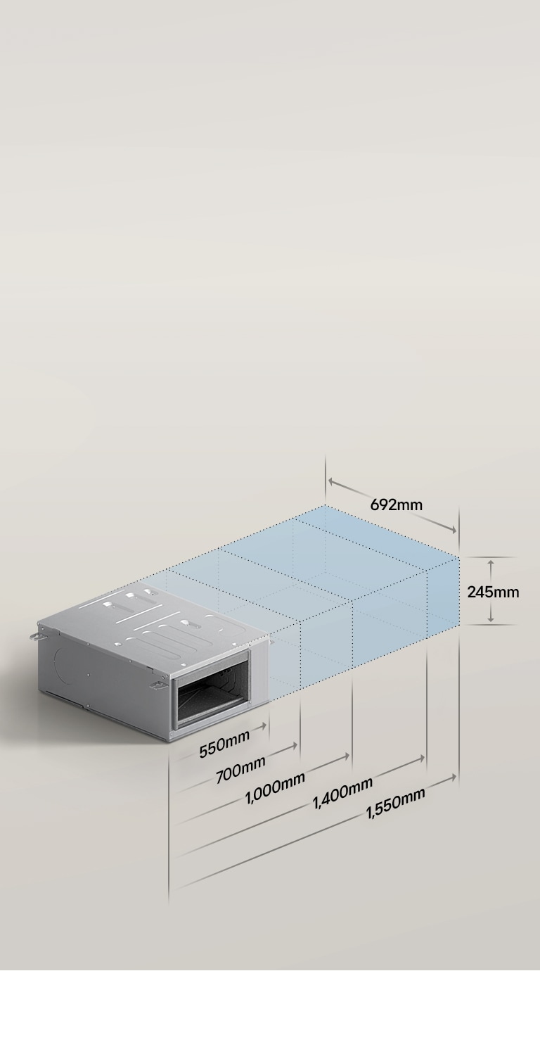 A rectangular Ceiling Concealed Ducted Unit unit showing its dimensions, 692mm in depth and 245mm in height.
