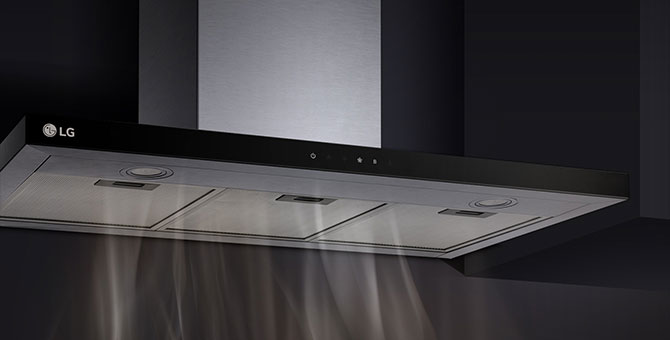 This is a close-up image where smoke is strongly sucked into the hood.