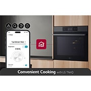 LG 2024 LG InstaView Oven with A++ Energy Efficiency, Air Fry & Air Sous-Vide, ThinQ_The oven and mobile are connected by the ThinQ logo. There are icons on the mobile that express ThinQ functions., WSED7665B, thumbnail 12