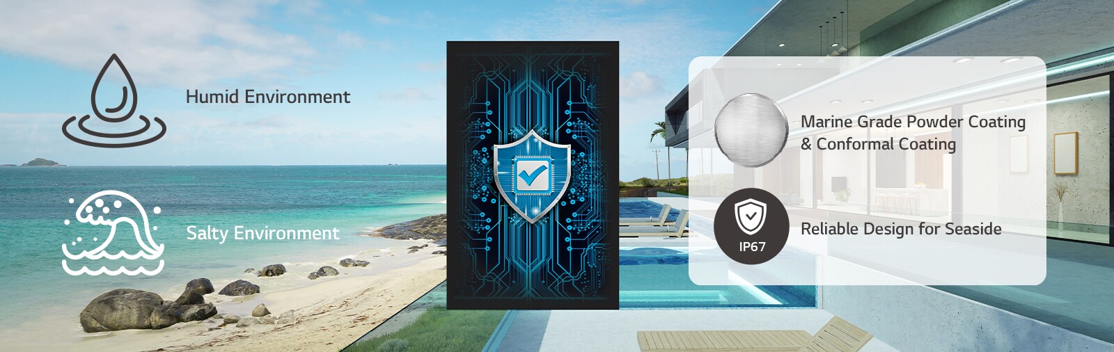 GNEA series has Conformal Coating on the power board to protect LED even in a humid or salty environment.