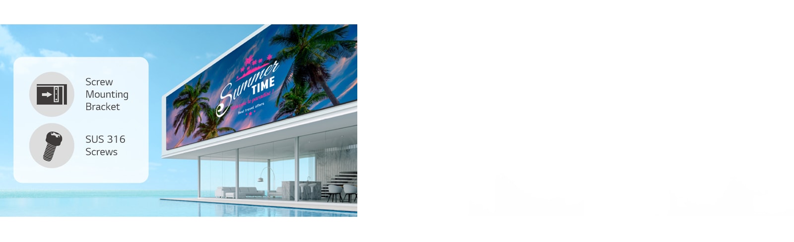 More Durable LEDs that used a screw mounting bracket and SUS 316 screws are installed on the swimming pool building’s outer wall.