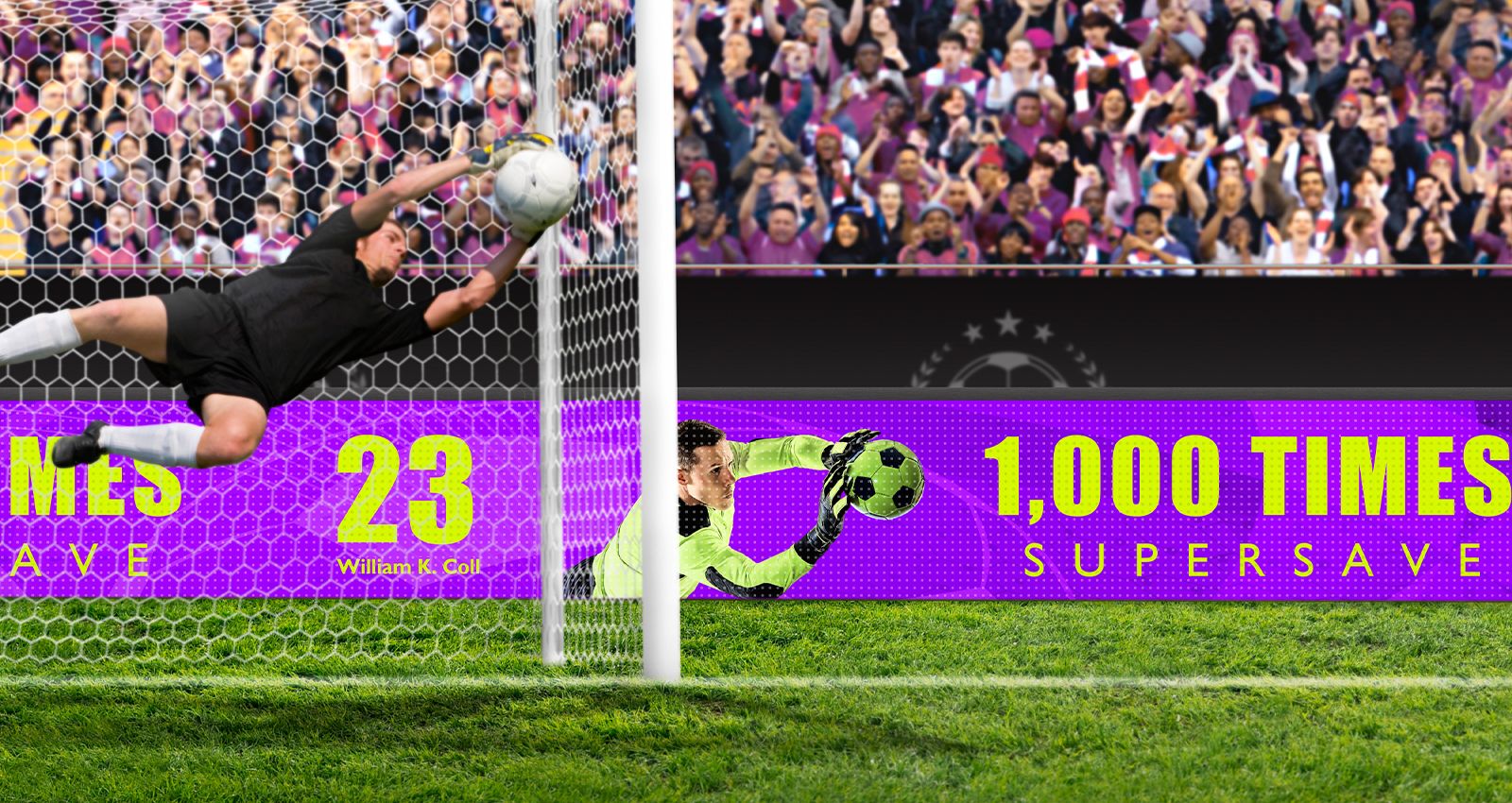 At the stadium, a soccer game is being held, and LEDs are installed low on the wall along the edge of the field to show advertisements.