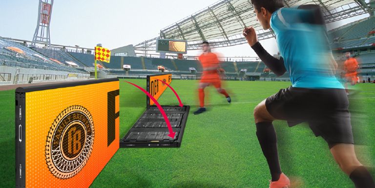 Some of the GPEJ series installed on the stadium’s field are sitting at an angle, and the players in the stadium are easily moving over the GPEJ series.