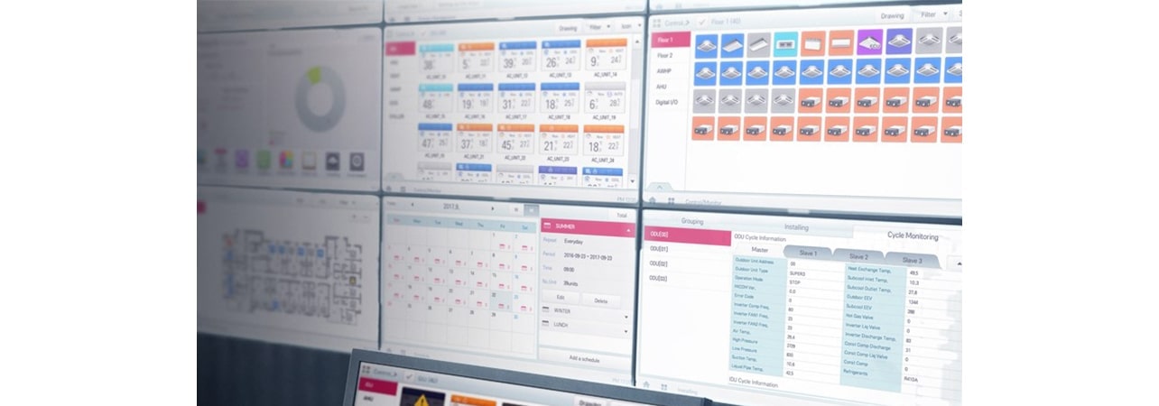 Many screens together with information turned on.