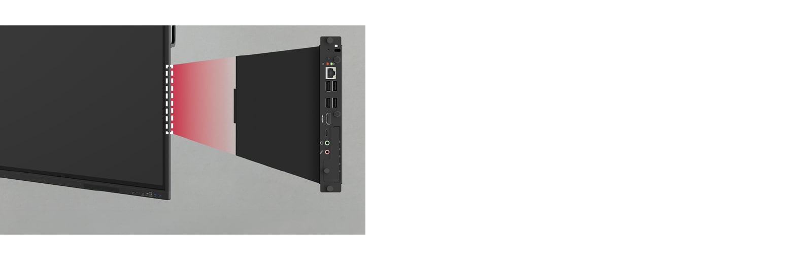 The built-in OPS slot makes installing an OPS easy, providing users with more extended functionality including various PC functions and Windows software without needing external desktops.