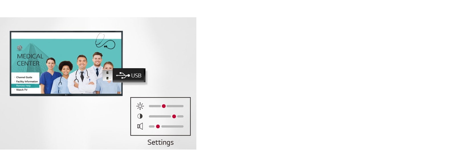 Setting data of the display can be stored on USB and transmitted to other displays.