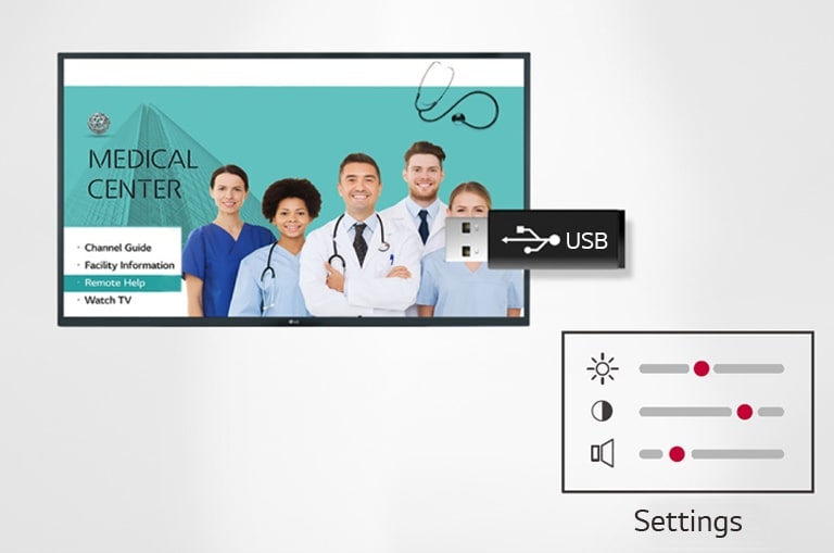 Setting data of the display can be stored on USB and transmitted to other displays.