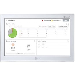 LG Central Controller control solution boasts a large screen display with software that enables control over the indoor environment, providing detailed information.