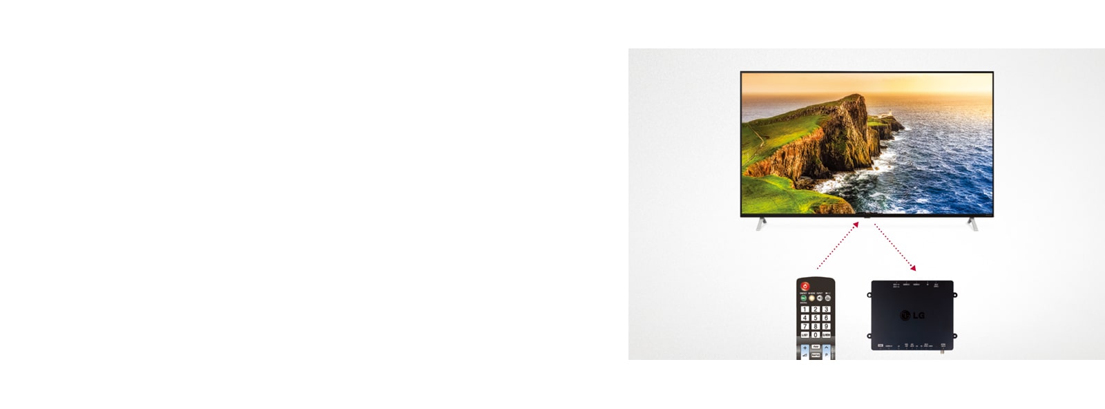 A set-top box with a remote control is controlling LG Commercial TV.