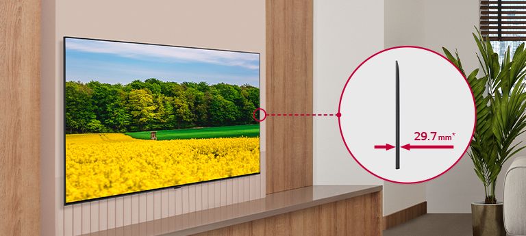 The UM767H is harmoniously installed on the hotel room, and the side view is enlarged to show.