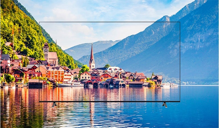 The scenery displayed on the TV screen is vividly expressed, appearing as if it were real.