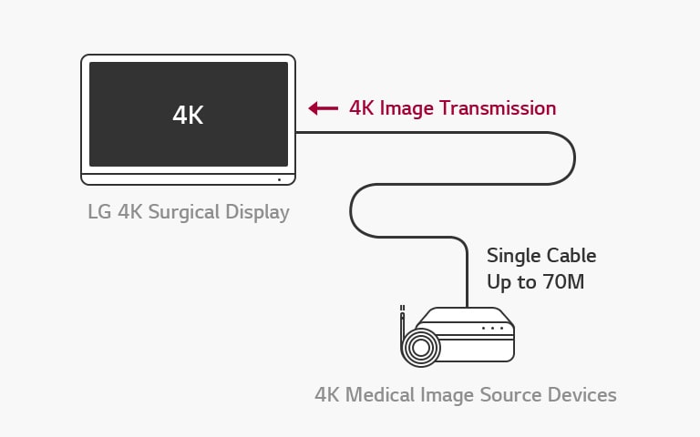 The 55MH5K supports12G-SDI, which enables long-distance transmission of 4K signals over a single coaxial cable.