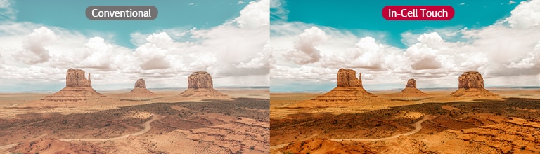 While scenery on the conventional display looks blurry, the image on the In-cell Touch is clear.