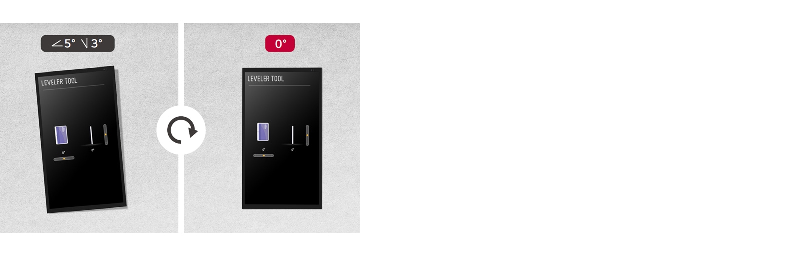 A display is installed without tilting using the self-leveler tool.