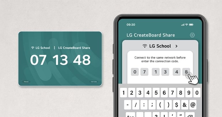 Users can access LG CreateBoard Share, a wireless screenshare solution, by simply entering a 6-digit code. 