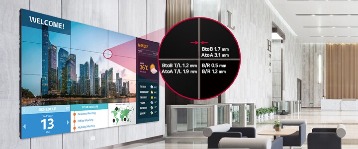 A video wall is installed in the lobby, and it provides immersive images with an ultra-slim bezel.