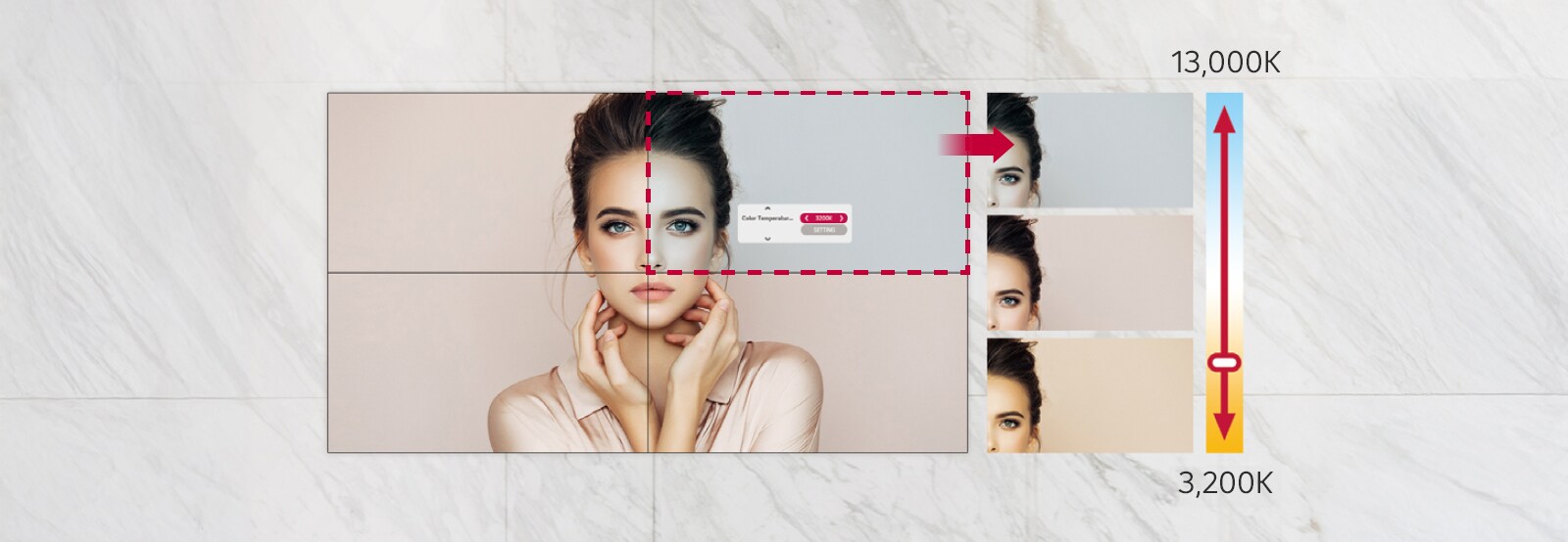 VM5R-H can adjust the color temperature from 3,200K to 13,000K in 100K increments.