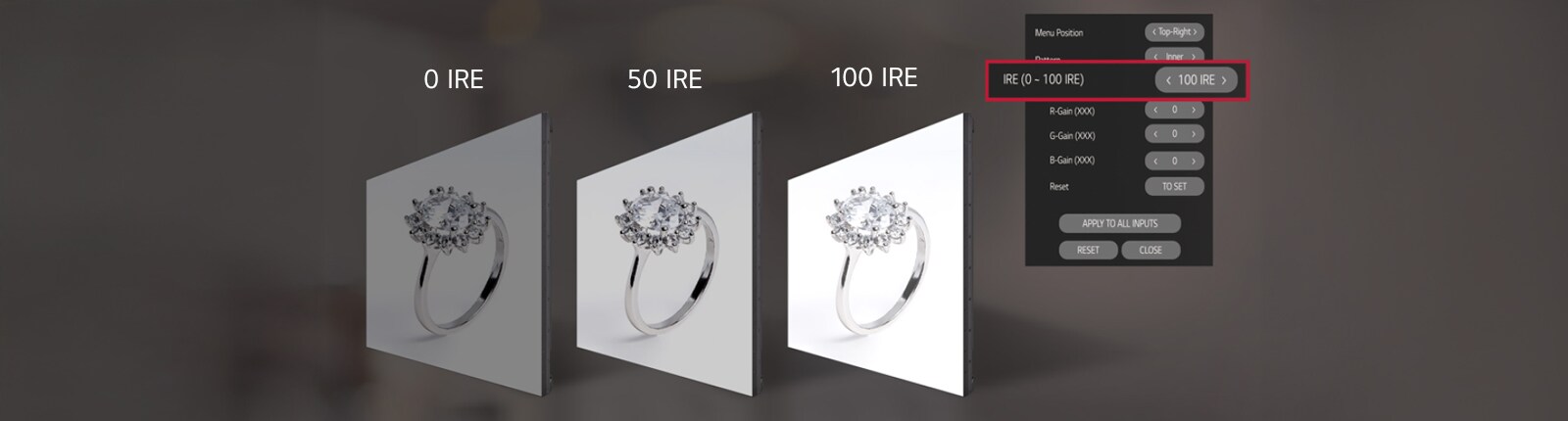 The IRE scale can be adjusted on the VM5R-H to control the white balance of the image.