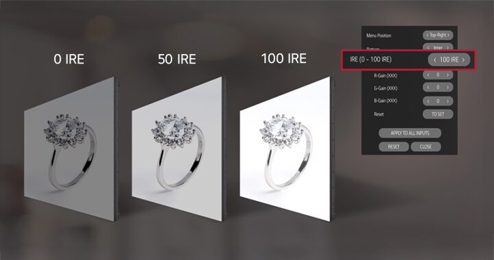 The IRE scale can be adjusted on the VM5R-H to control the white balance of the image.