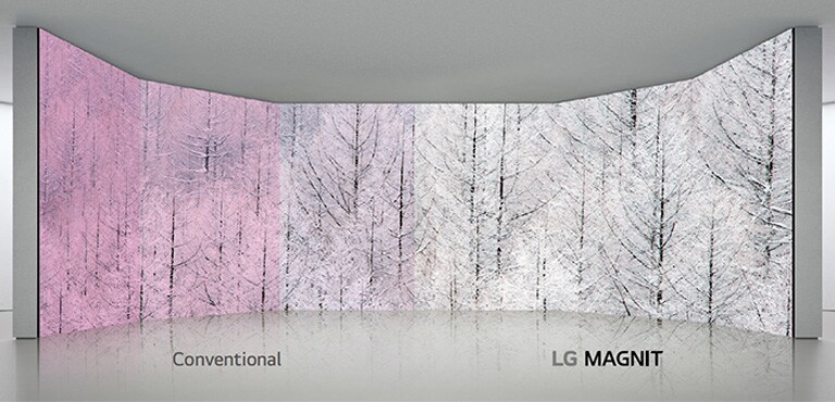 While conventional screens distort colors (appearing red) at different angles, MAGNIT displays accurate results from every viewing angle.