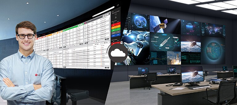 The LG employee is remotely monitoring the LSAQ series installed in a different place by using a cloud-based LG monitoring solution.