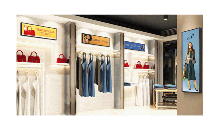 The BH7N is installed in the fashion mall, completely filling the unused space, both horizontally and vertically.