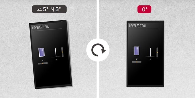 A display is installed without tilt using the self-leveler tool.