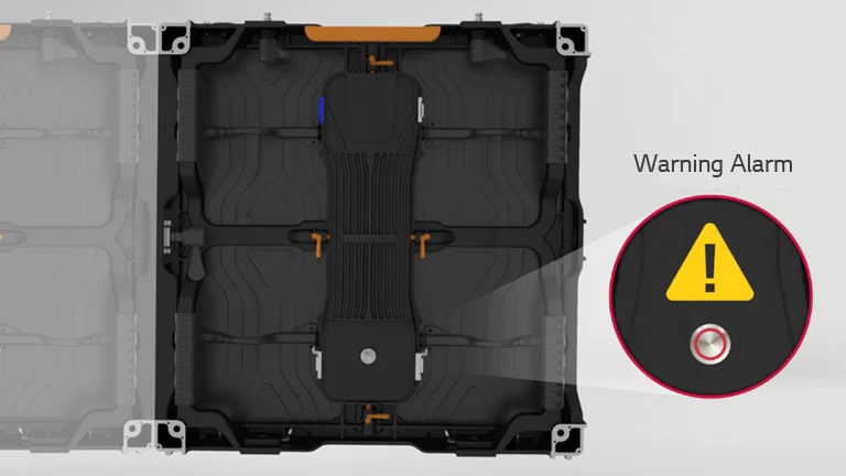 In the event of a device failure, the status button turns red to display a warning.