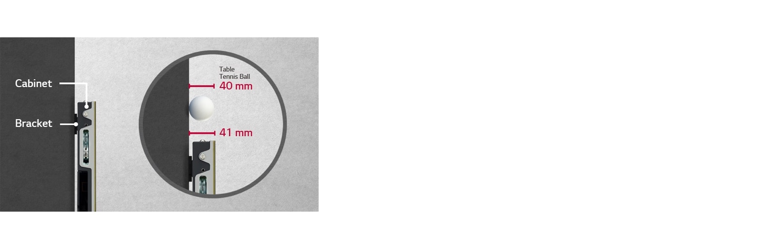 The depth of the LSCB cabinet is comparable to the diameter of a table tennis ball, showing its similar depth.