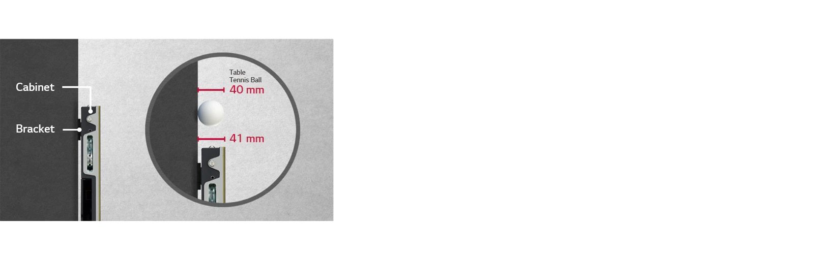 The depth of the LSCB cabinet is comparable to the diameter of a table tennis ball, showing its similar depth.