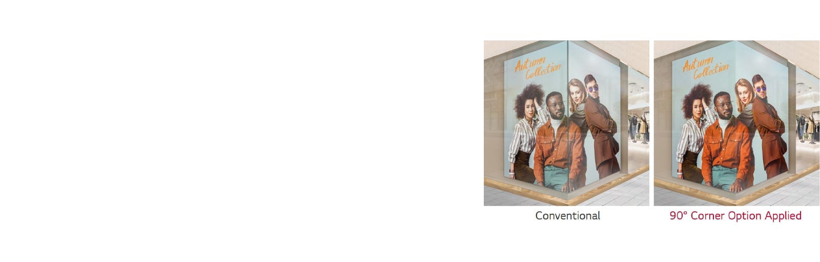 Content is effectively displayed, even when the screen is installed on a 90° corner.