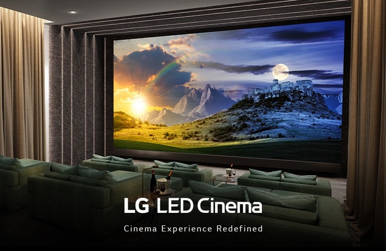A large LED screen is showing a colorful and lively scene at the movie theater.