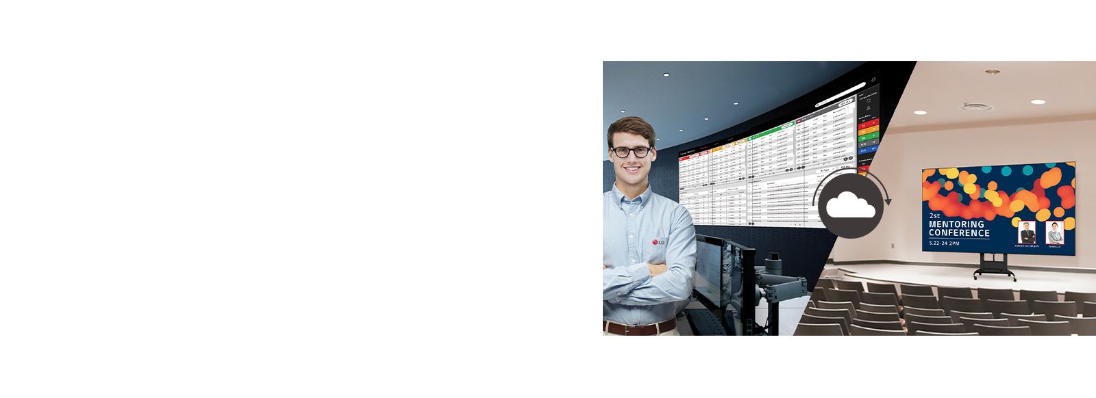 The LG employee is remotely monitoring the LAEC series installed in a different place by using cloud-based LG monitoring solution.