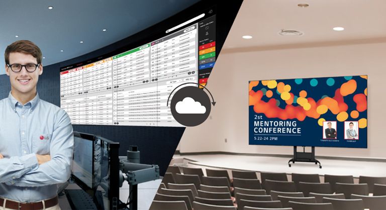 The LG employee is remotely monitoring the LAEC series installed in a different place by using cloud-based LG monitoring solution.