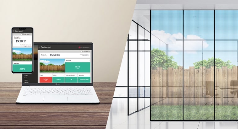 Through the Control Manager, it manages transparent film of wall of office with mobile phone and laptop.