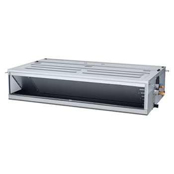  LG HVAC single split ceiling air conditioner(ac) Inverter Ducted Dx 1.5 TR 'AB-Q18GM1T1' model, which is rectangular and gray, is displayed.1