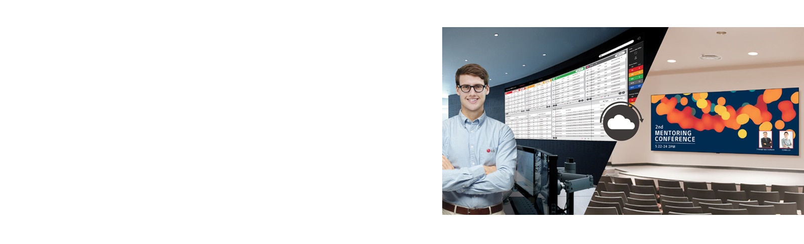 The one of LG employee is remotely monitoring the LAED LED screen installed in a different place by using cloud-based LG monitoring solution, called LG ConnectedCare. 