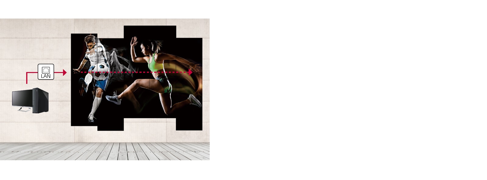 Multiple displays are being managed at once through LAN daisy chain.