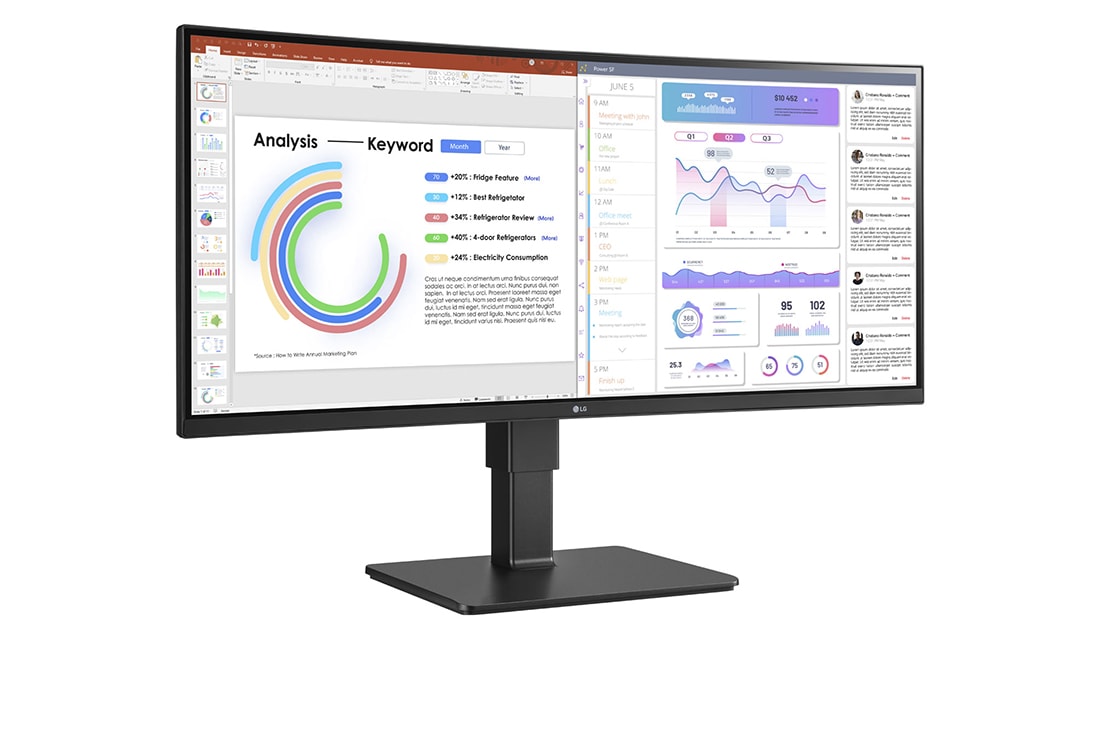 LG 34'' UltraWide™ WQHD (3440x1440) IPS Monitor,built-in Webcam & Mic, 2024, +15 degree side view, 34BQ77QC-B, thumbnail 6