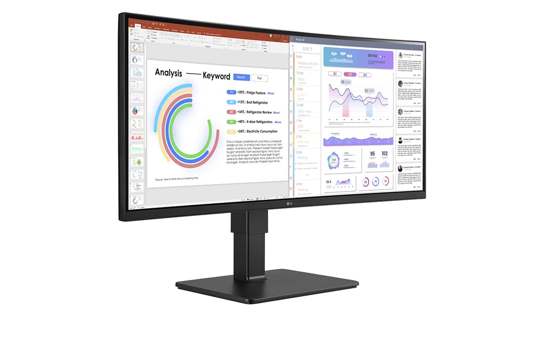 LG 34'' UltraWide™ WQHD (3440x1440) IPS Monitor,built-in Webcam & Mic, 2024, +30 degree side view, 34BQ77QC-B, thumbnail 7