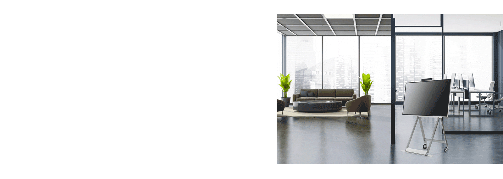 The LG One:Quick Flex is placed between the office and lounge, showing its wheel.